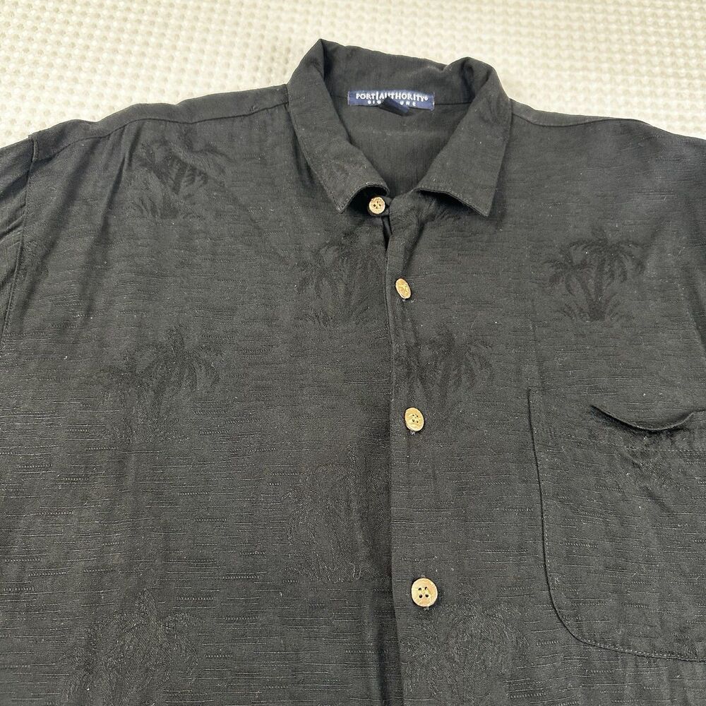 Port Authority Signature Mens Medium Black Short Button Up Palm Tree Shirt